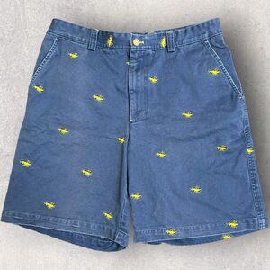 J Mclaughlin Short Mens 34 Blue Yellow Grasshopper Allover Print Chino 9"‎